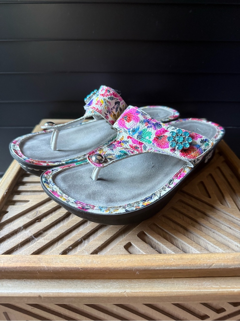 Alegria CAR-139C Floral Multi Beaded Thong Sandals